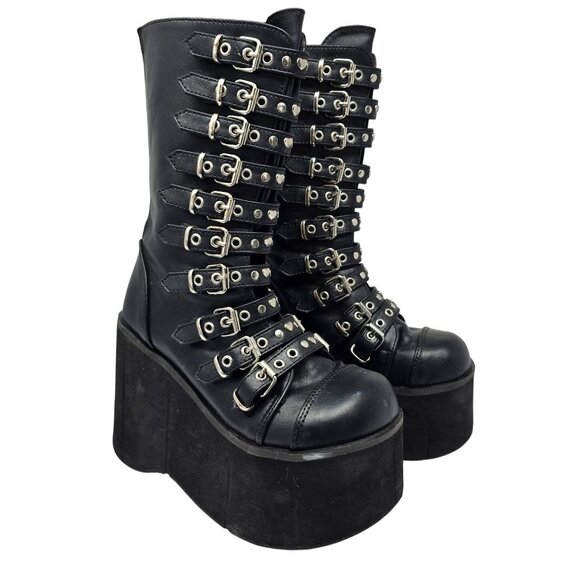 Women's Demonia Kera 50 Platform Gothic Boots With Heart Studded Straps, Size 5 - Picture 8 of 8